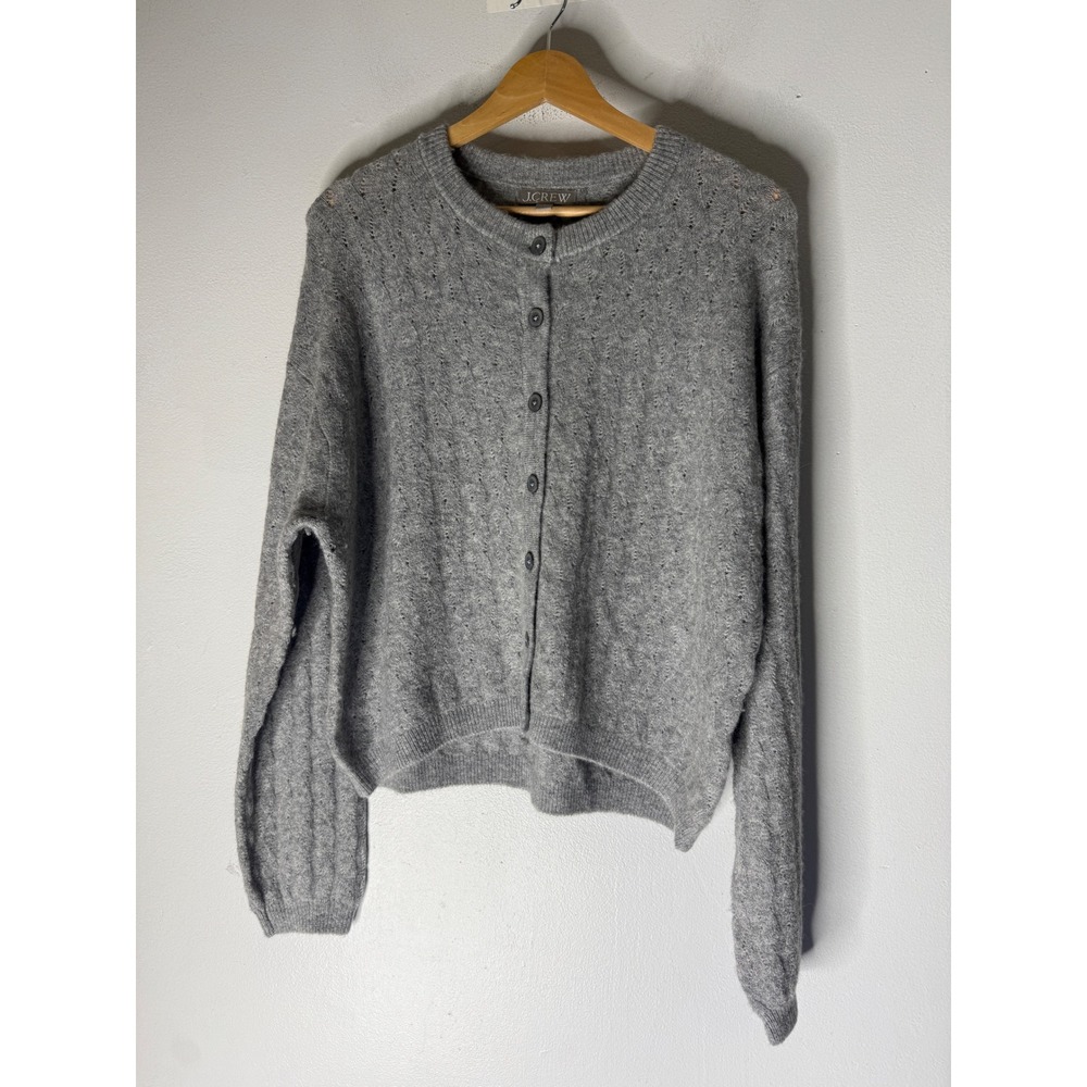 J Crew Gray Pointelle Knit Merino Wool Alpaca Blend Cardigan Sweater S CO346